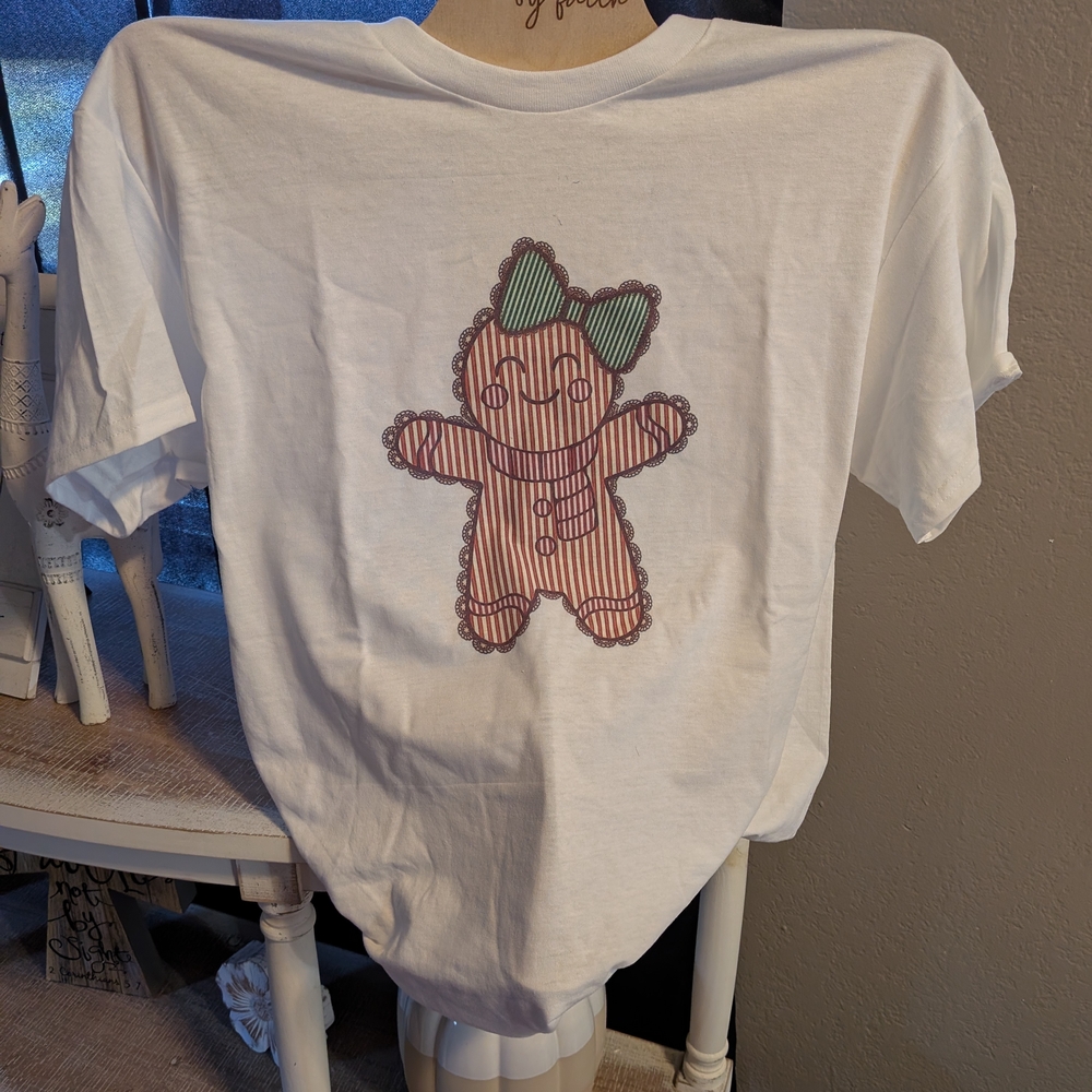 Gildan White Tee with Gingerbread Design